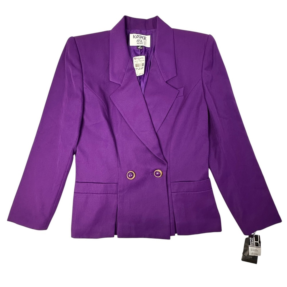 Vintage Kasper A.S.L. Blazer Womens 4P Purple Petite Lined Suit Jacket Taiwan